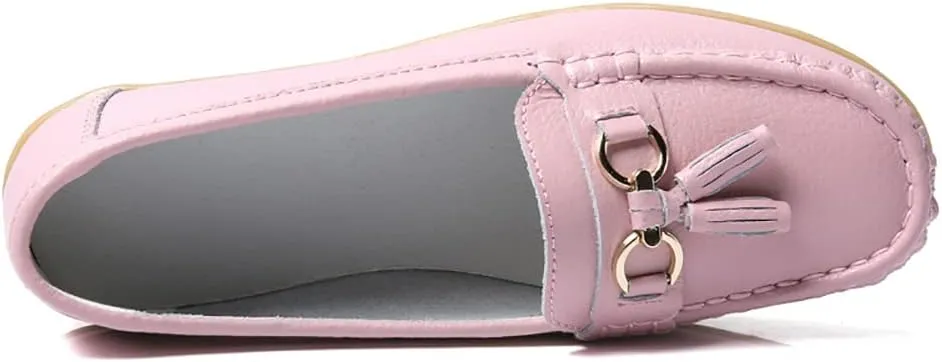 FolHaoth Women's Loafer Comfortable Casual Shoes Non Slip Leather Natural Driving Fashion Moccasin Flats Breathable Soft Nurse Walking Ladies Slip On Shoes