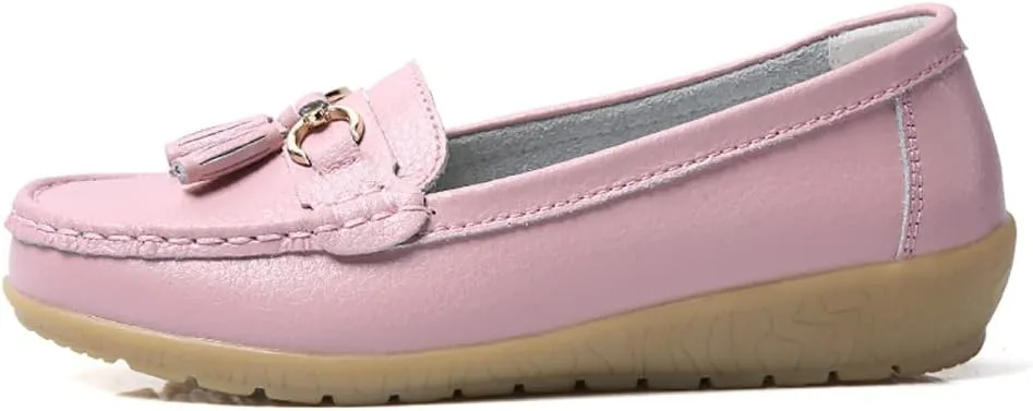 FolHaoth Women's Loafer Comfortable Casual Shoes Non Slip Leather Natural Driving Fashion Moccasin Flats Breathable Soft Nurse Walking Ladies Slip On Shoes