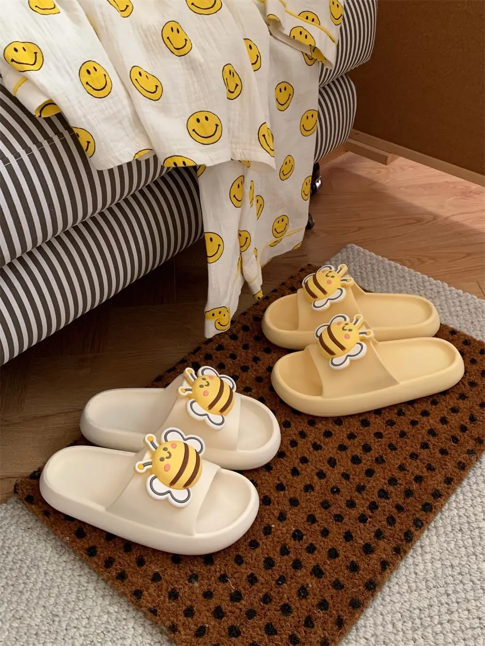 FoRes Multi Colored Cute Kawaii Bumble Bee Pillow Slipper Cloud Slides Non-Slip Summer Slipper