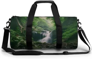 Forests with Waterfalls Trees Cylindrical Gym Bag Travel Duffel Bag with Dry Wet Separated Pocket for Men And Women Overnight Bag Weekender Bag Training Handbag Yoga Bag