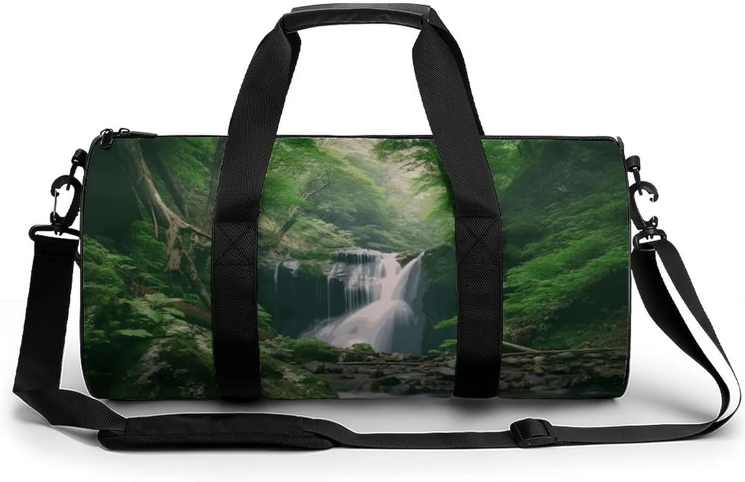 Forests with Waterfalls Trees Cylindrical Gym Bag Travel Duffel Bag with Dry Wet Separated Pocket for Men And Women Overnight Bag Weekender Bag Training Handbag Yoga Bag