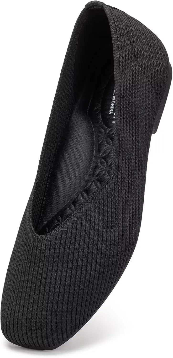 Frank Mully Womens Wide Flat Shoes Square Toe Shoes Knitted Work Flats Comfortable Women Shoes Comfortable Women Shoes