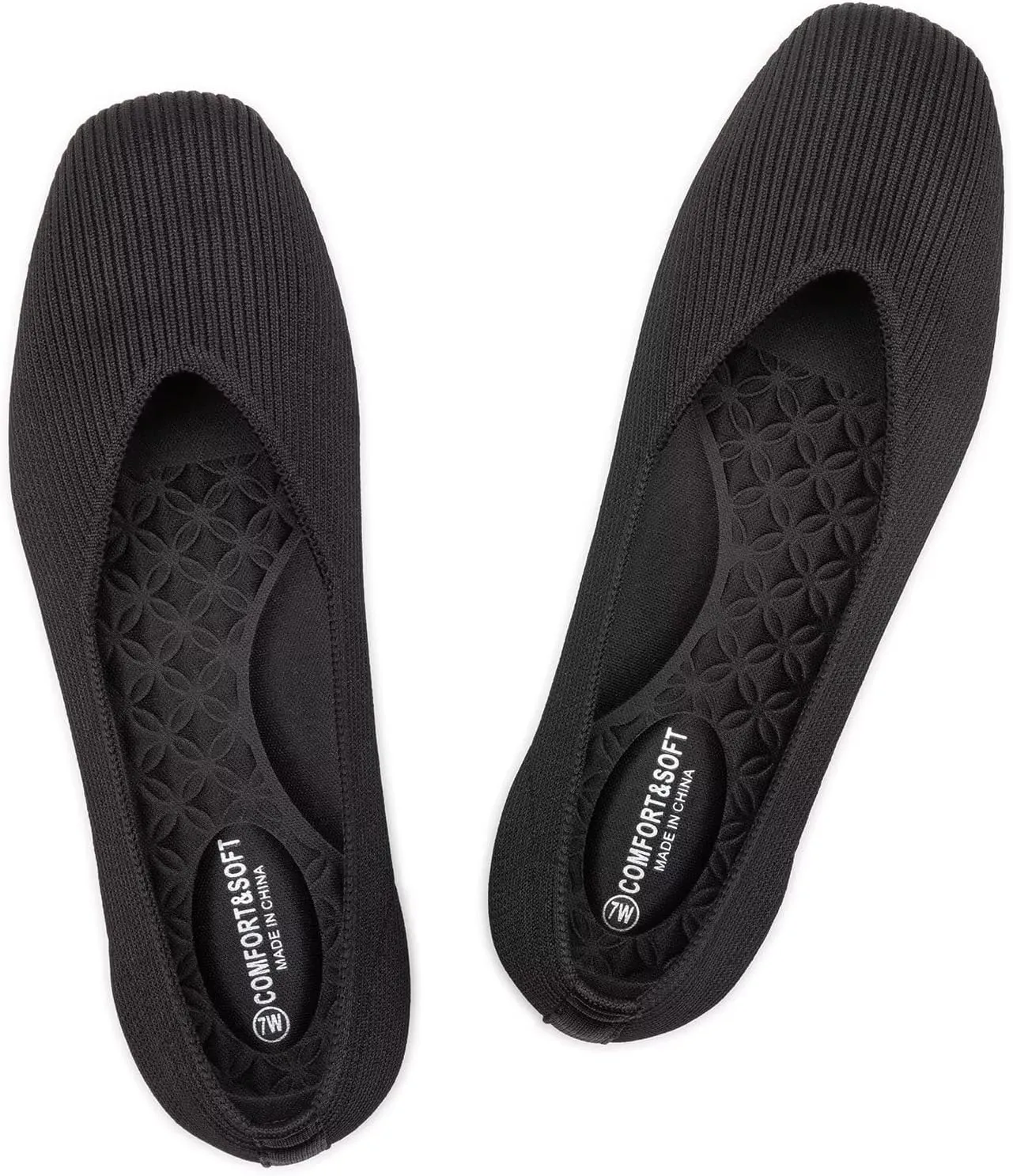 Frank Mully Womens Wide Flat Shoes Square Toe Shoes Knitted Work Flats Comfortable Women Shoes Comfortable Women Shoes