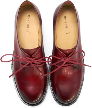 FSJ Women Leather Classic Lace up Flat Oxford Low Heel Round Toe Casual Dress Pump Shoes Size 4-12 US