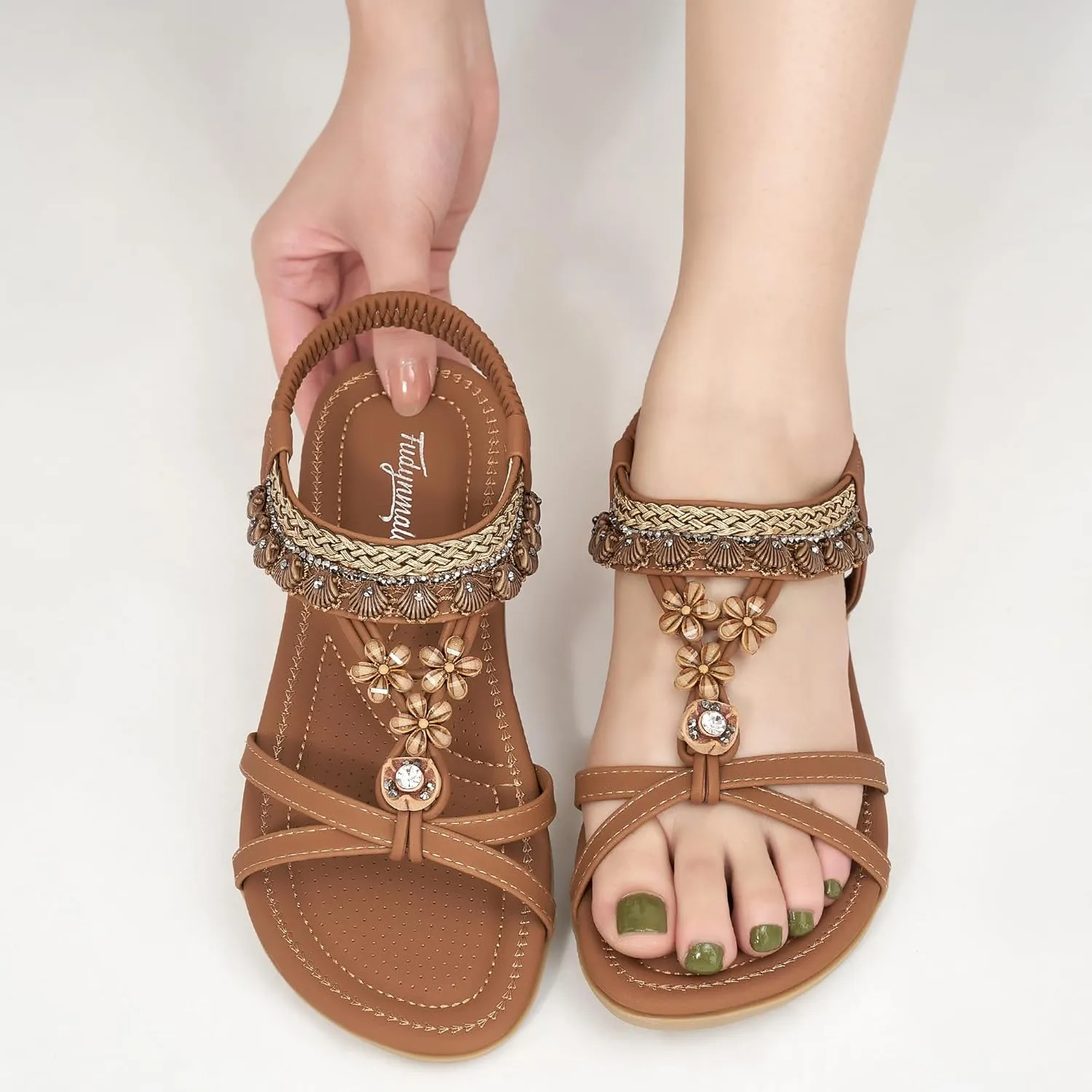 FUDYNMALC Womens Sandals Flat Shoes: Casual Summer Dressy Flats Gladiator Comfortable Walking Footwear
