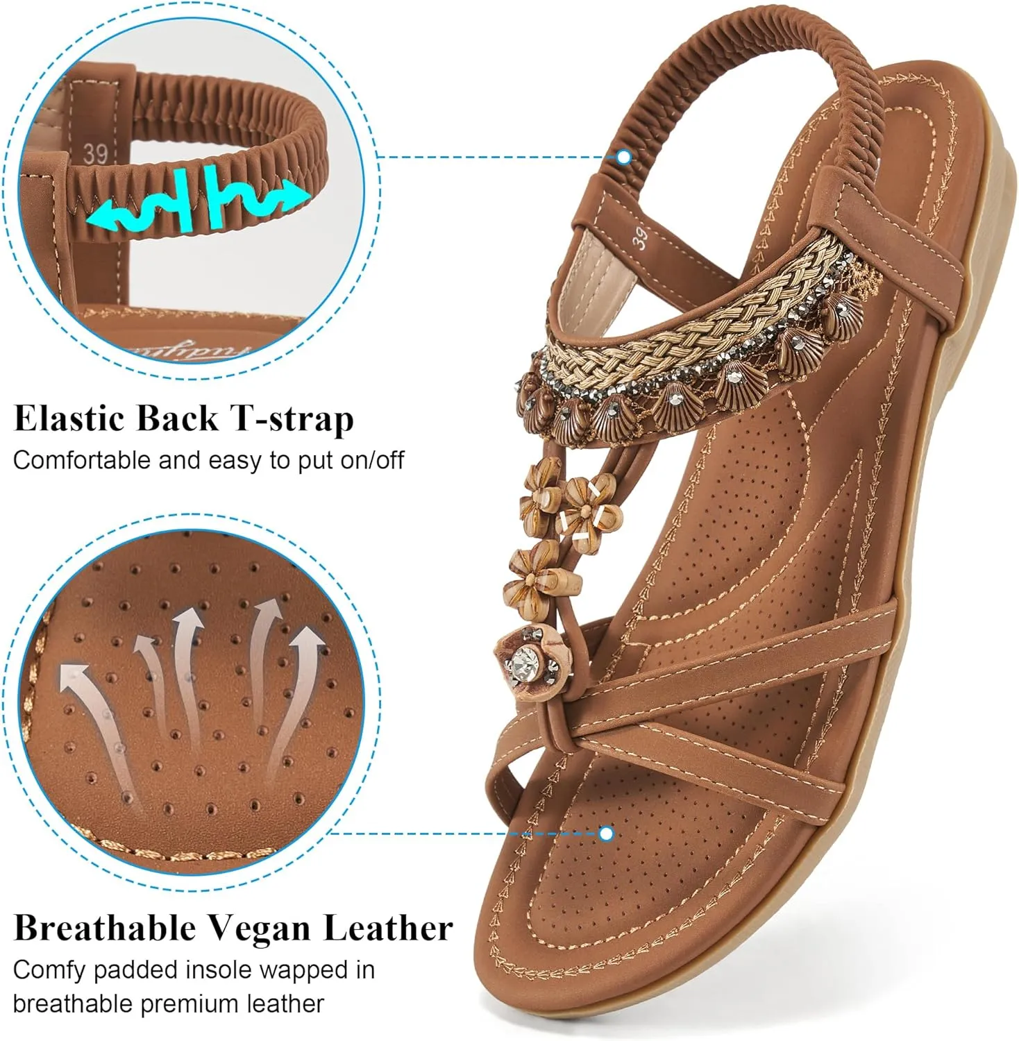 FUDYNMALC Womens Sandals Flat Shoes: Casual Summer Dressy Flats Gladiator Comfortable Walking Footwear