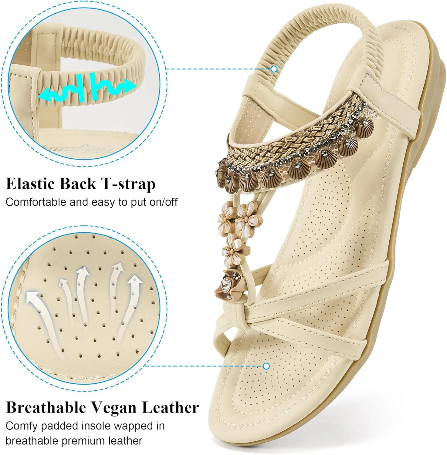 FUDYNMALC Womens Sandals Flat Shoes: Casual Summer Dressy Flats Gladiator Comfortable Walking Footwear