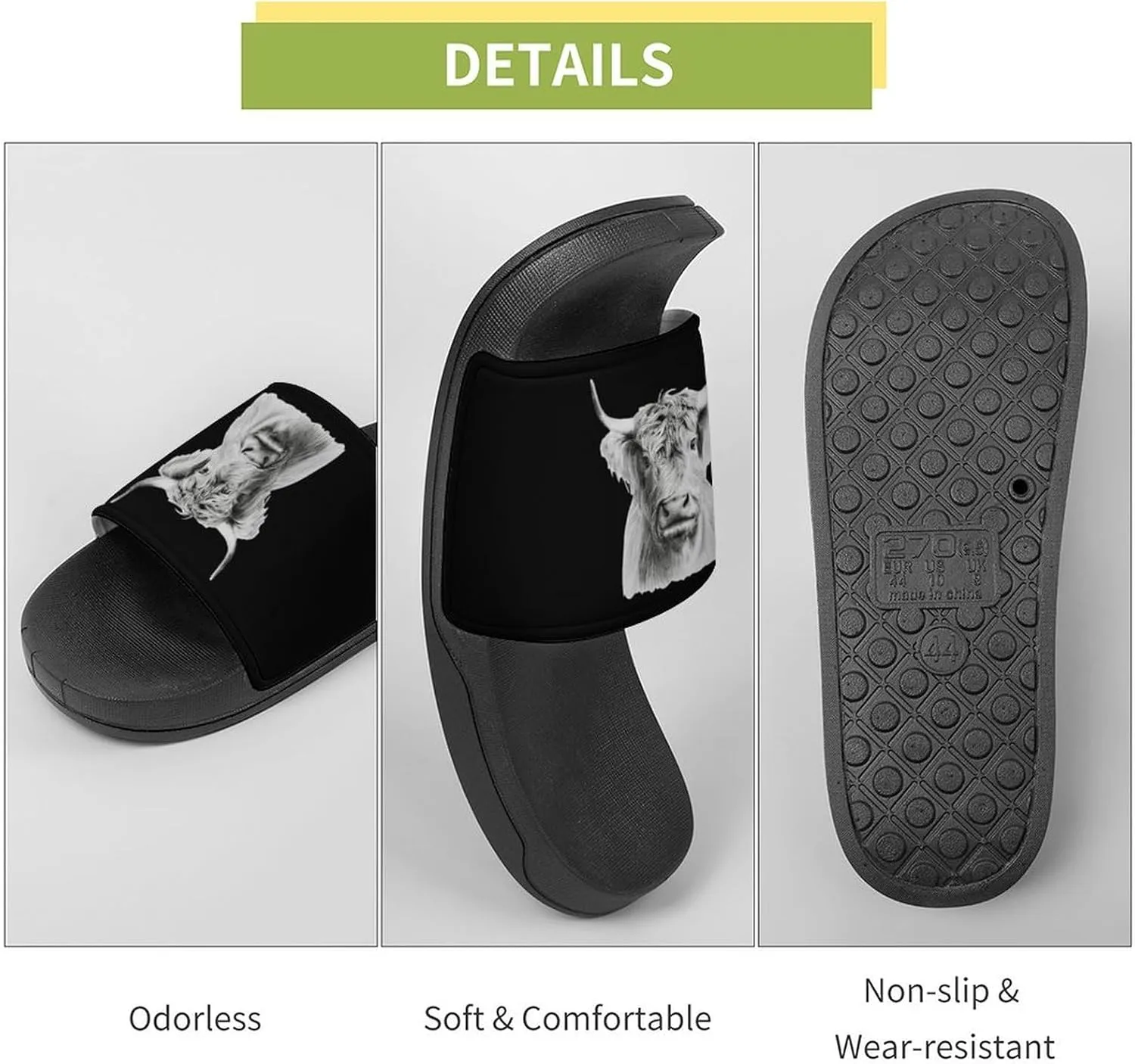 Funny Highland Cow House Slippers for Women Men Shower Slides Bathroom Sandals