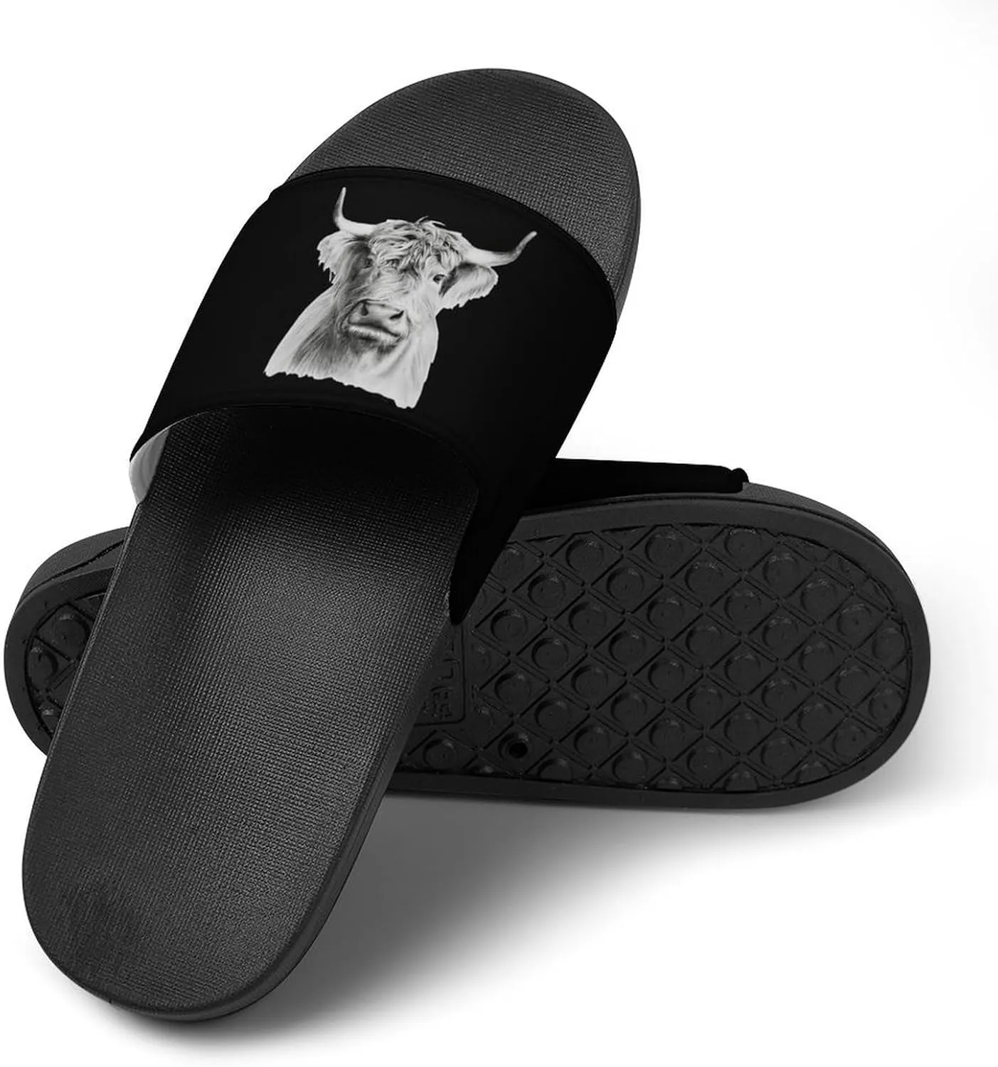 Funny Highland Cow House Slippers for Women Men Shower Slides Bathroom Sandals