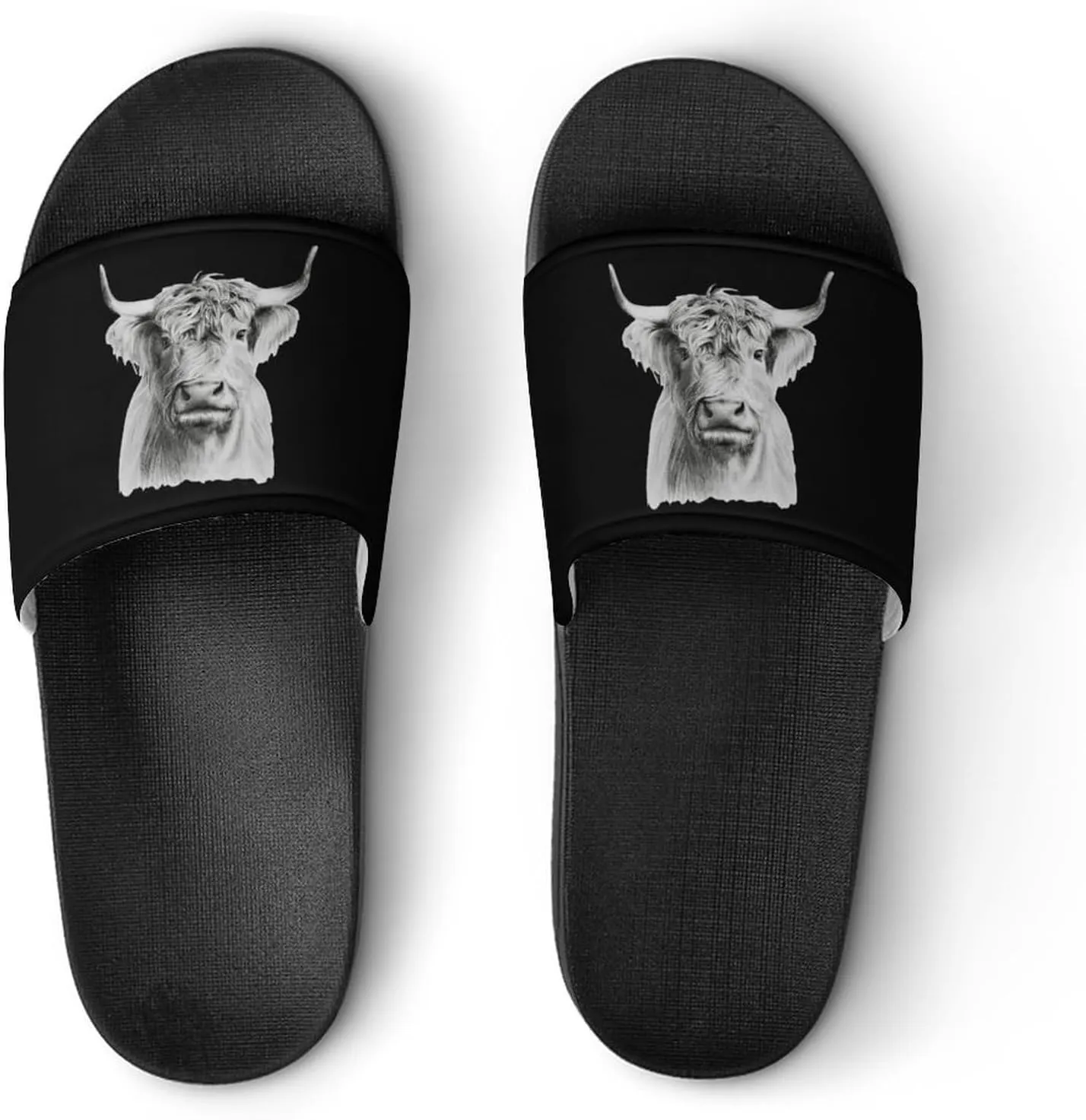 Funny Highland Cow House Slippers for Women Men Shower Slides Bathroom Sandals
