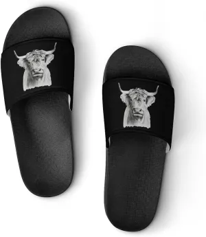 Funny Highland Cow House Slippers for Women Men Shower Slides Bathroom Sandals