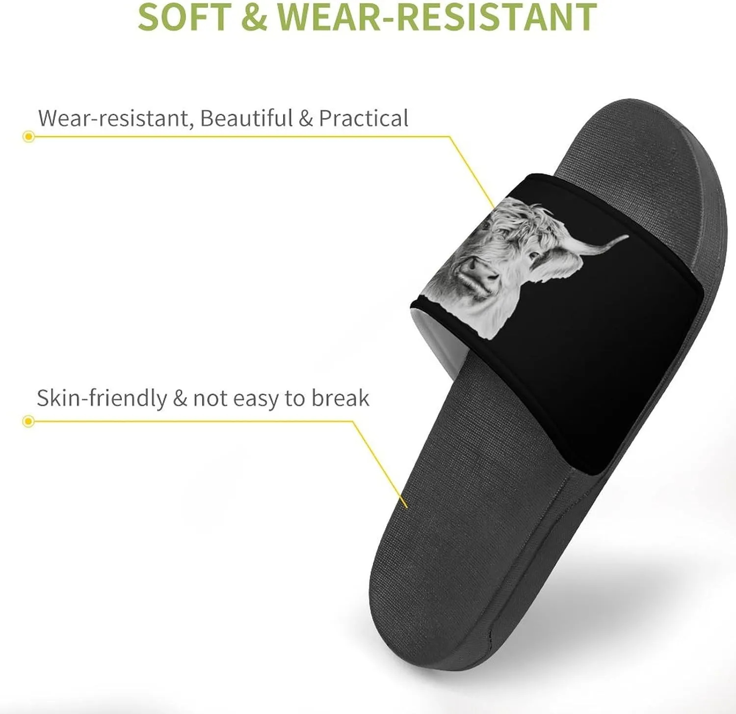 Funny Highland Cow House Slippers for Women Men Shower Slides Bathroom Sandals