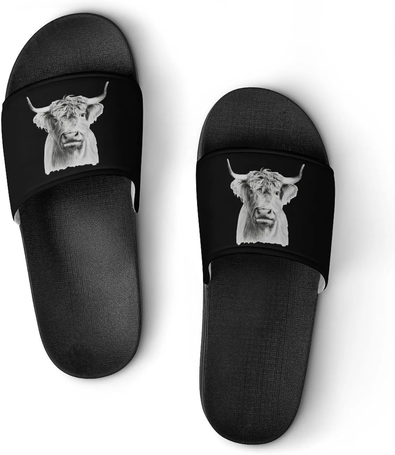 Funny Highland Cow House Slippers for Women Men Shower Slides Bathroom Sandals