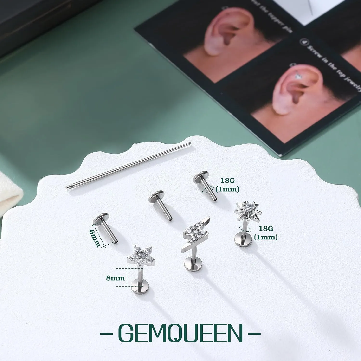 G23 Implant Grade Titanium Flat Back Earrings 5A CZ Studs: 14K Gold Hypoallergenic 3 Pcs 18G Internally Threaded Tragus Cartilage Conch Helix Piercing Jewelry for Sensitive Ears Women Men