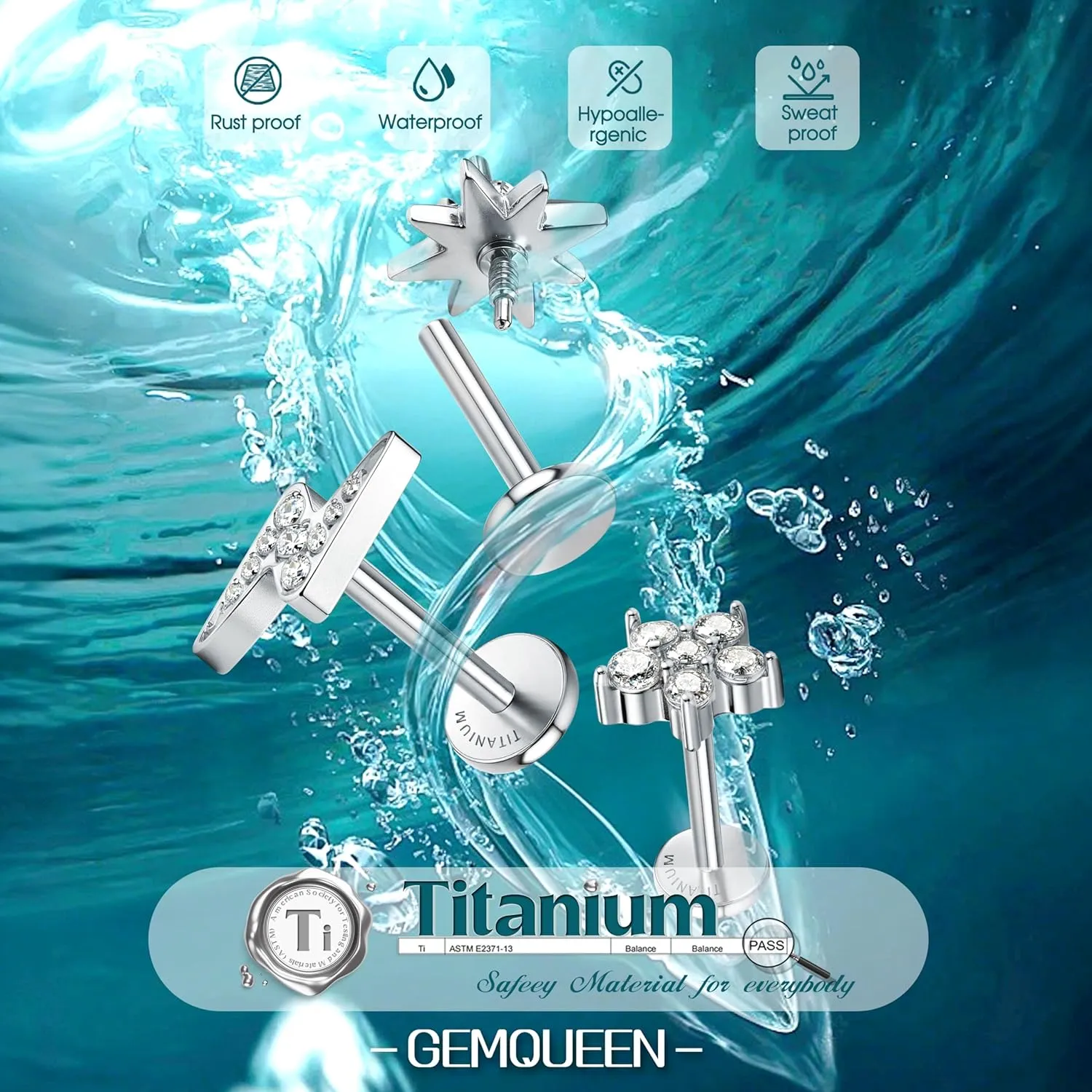 G23 Implant Grade Titanium Flat Back Earrings 5A CZ Studs: 14K Gold Hypoallergenic 3 Pcs 18G Internally Threaded Tragus Cartilage Conch Helix Piercing Jewelry for Sensitive Ears Women Men