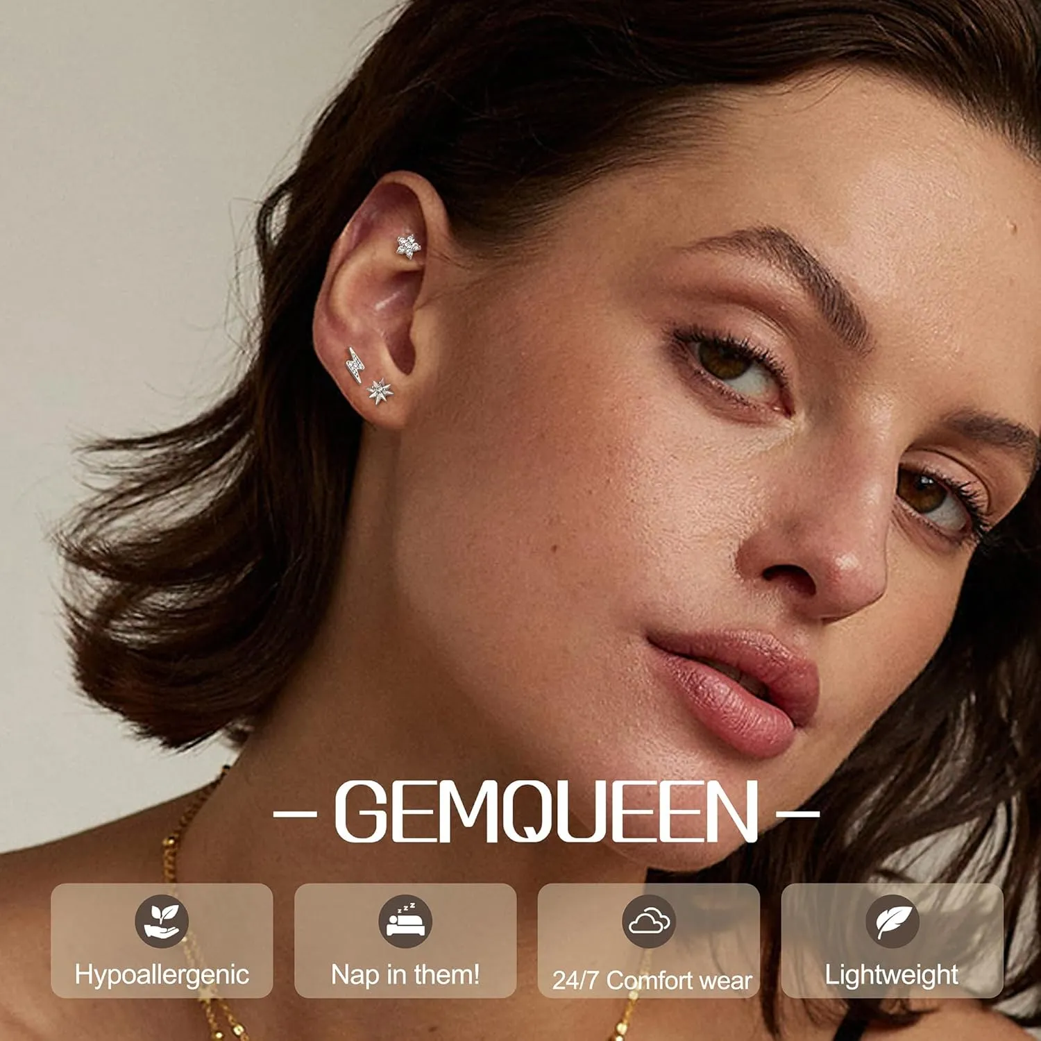 G23 Implant Grade Titanium Flat Back Earrings 5A CZ Studs: 14K Gold Hypoallergenic 3 Pcs 18G Internally Threaded Tragus Cartilage Conch Helix Piercing Jewelry for Sensitive Ears Women Men