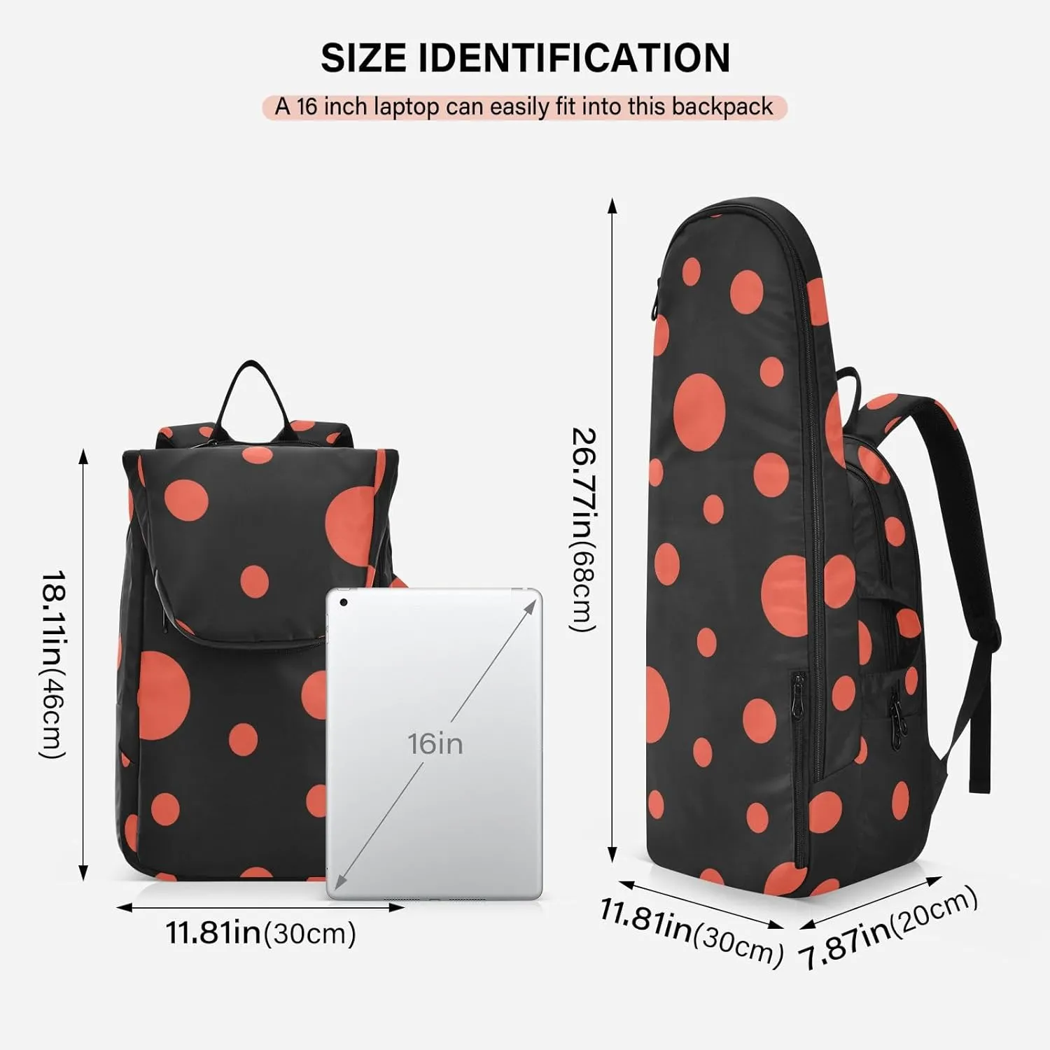 GAIGEO Red Polka Dot Black Tennis Racket Backpack, Expandable Tennis Stuff, Sandwich Mesh Back, Breathable and not Stuffy