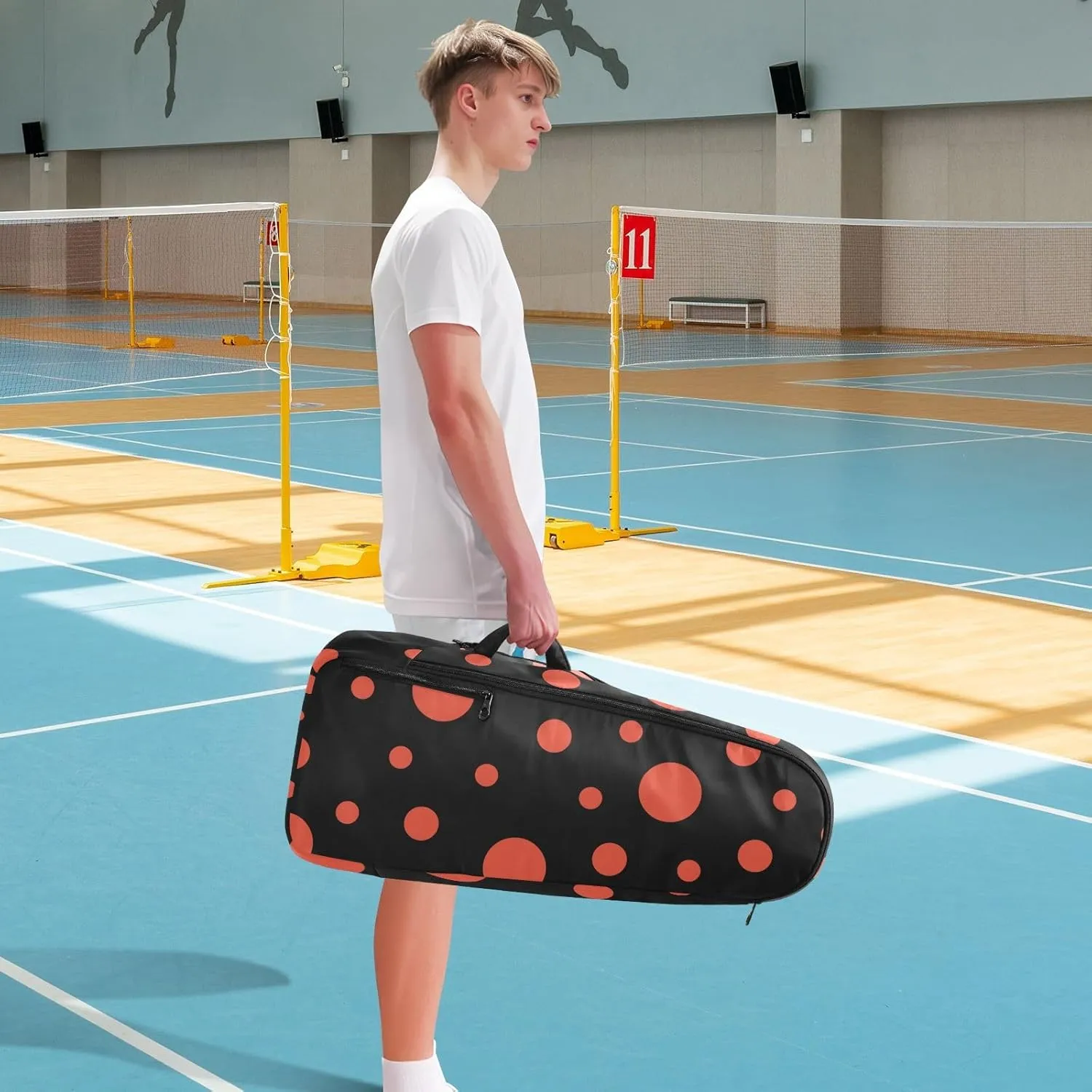 GAIGEO Red Polka Dot Black Tennis Racket Backpack, Expandable Tennis Stuff, Sandwich Mesh Back, Breathable and not Stuffy