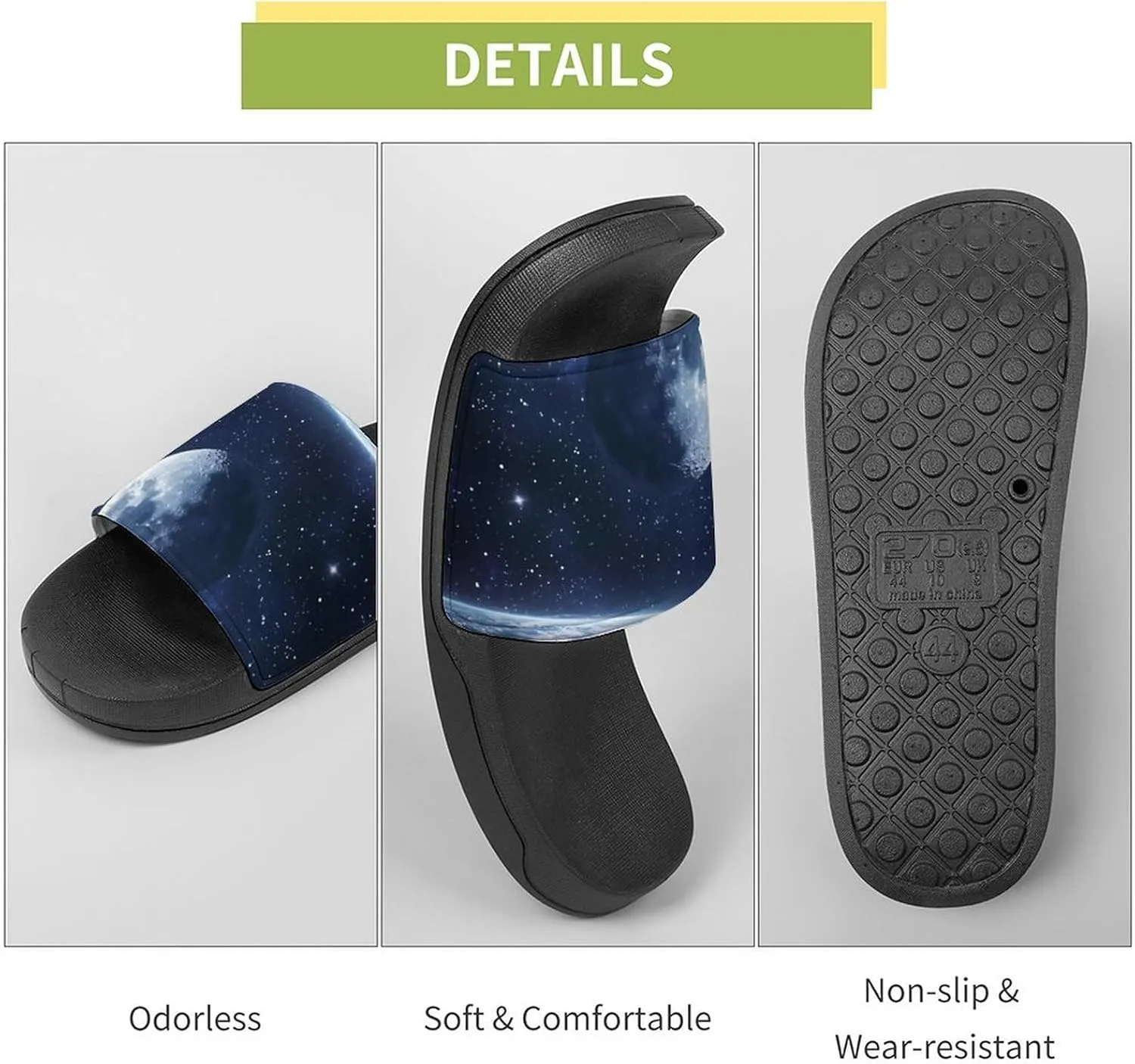 Galaxy Meteor Moon Earth Slippers Indoor Outdoor Unisex House Slipper Shower Slippers Non-Slip Open Toe Shoes
