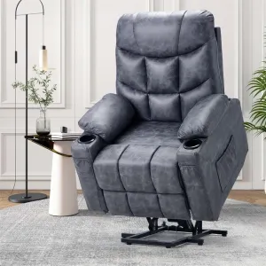 Genuine Leather Power Lift Recliner with Adjustable Massage for Elderly, Comfortable Theater Style Sofa Chair for Living Room and Home Office