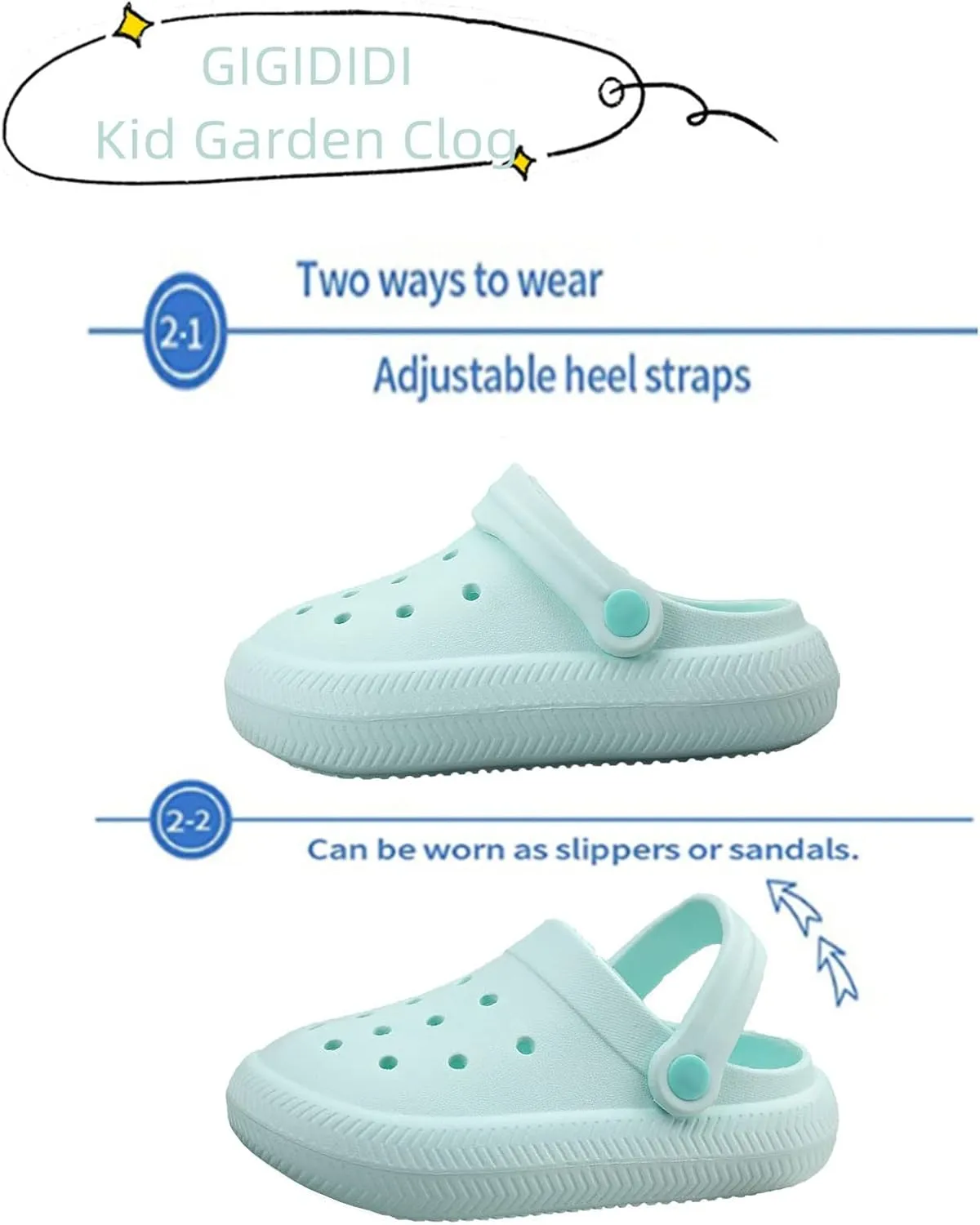 Gigididi Kids Clogs Toddler Garden Slip On Water Shoes,Beach Slipper for Boys and Girls