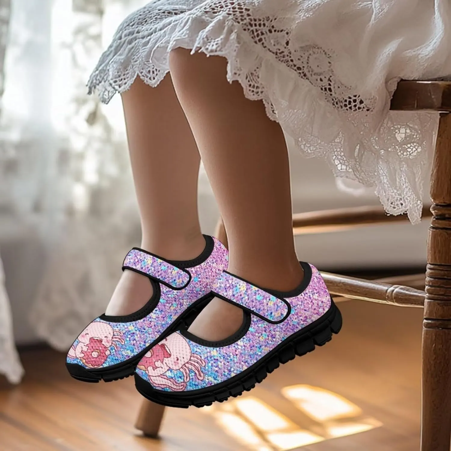 Girls Axolotl Mary Jane Dress Shoes Glitter Ballerina Princess Flat for Wedding, Party, Birthday US 11-2.5