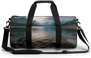 Glacier National Park Cylindrical Gym Bag Travel Duffel Bag with Dry Wet Separated Pocket for Men And Women Overnight Bag Weekender Bag Training Handbag Yoga Bag