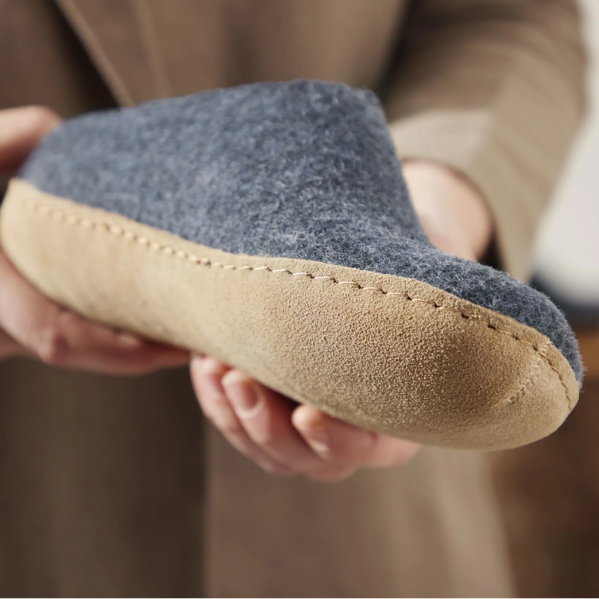 GLERUPS Slip On Slippers Women and Men with Rubber Sole | Unisex Slip-on Wool Slipper Shoes Women Men | Comfy Outdoor Indoor Slippers 7.5-8 Women/7.5-8 Men Blue
