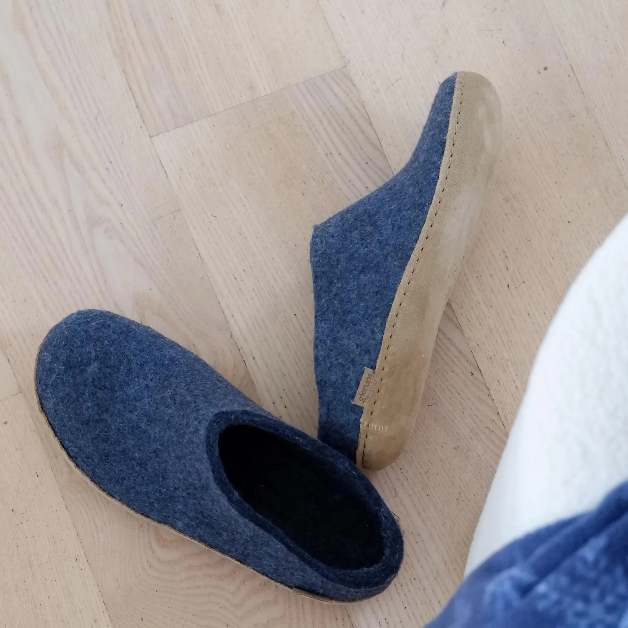 GLERUPS Slip On Slippers Women and Men with Rubber Sole | Unisex Slip-on Wool Slipper Shoes Women Men | Comfy Outdoor Indoor Slippers 7.5-8 Women/7.5-8 Men Blue
