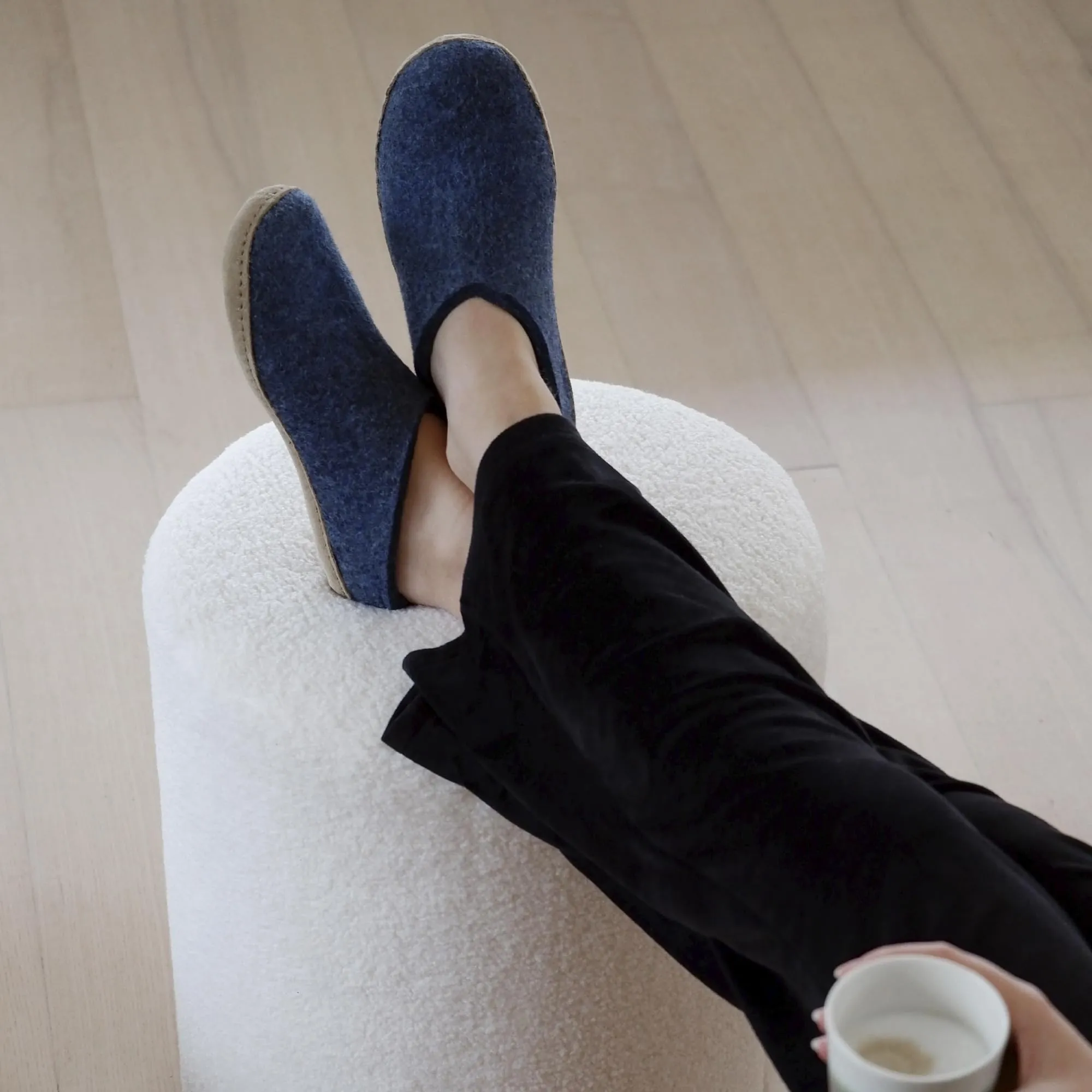 GLERUPS Slip On Slippers Women and Men with Rubber Sole | Unisex Slip-on Wool Slipper Shoes Women Men | Comfy Outdoor Indoor Slippers 7.5-8 Women/7.5-8 Men Blue