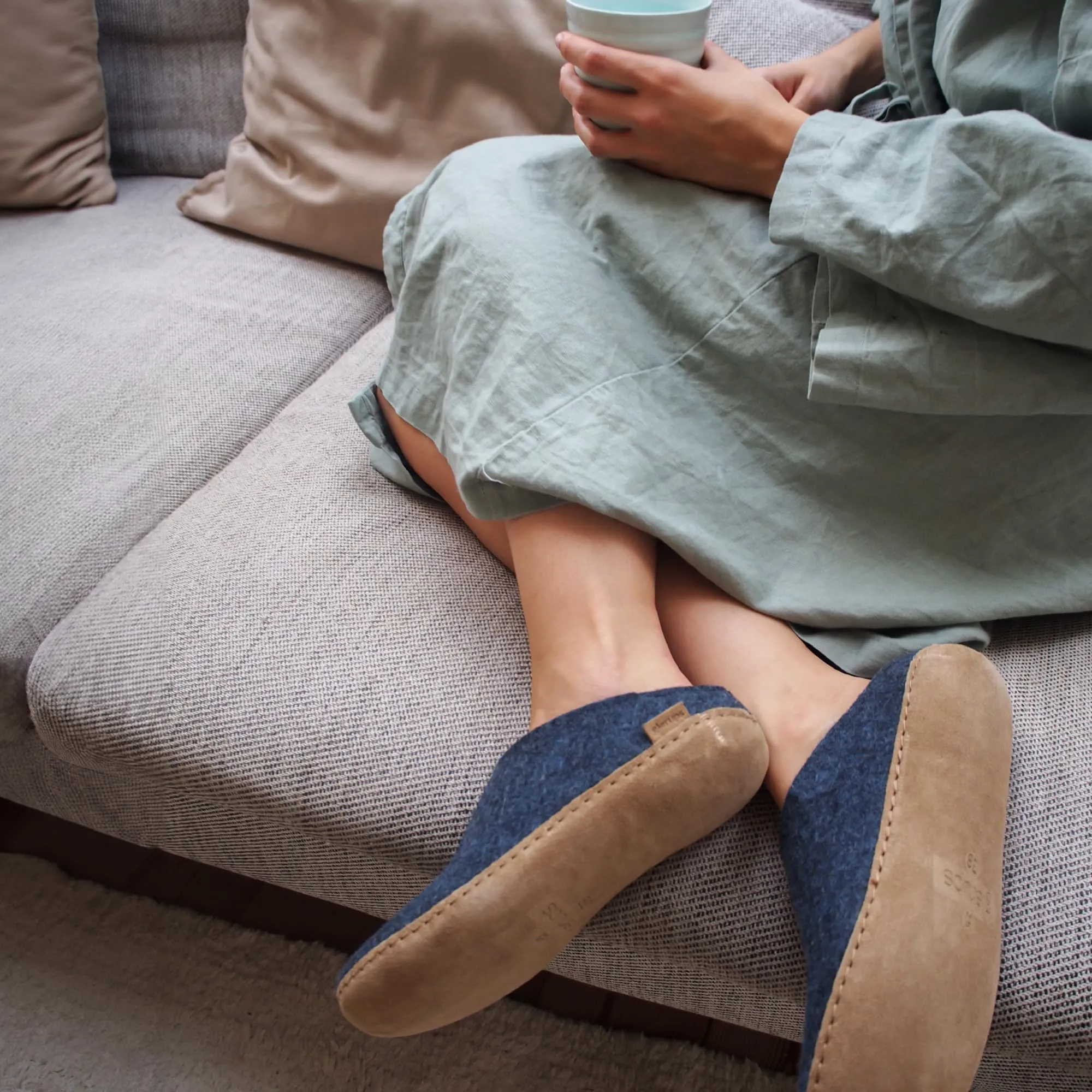 GLERUPS Slip On Slippers Women and Men with Rubber Sole | Unisex Slip-on Wool Slipper Shoes Women Men | Comfy Outdoor Indoor Slippers 7.5-8 Women/7.5-8 Men Blue