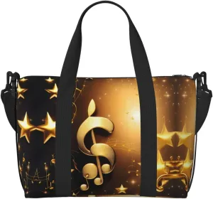 Gold Musical Note With Fallen Shiny Star Printingtravel Gym Bag For Tote Bag Carry On Luggage Sport Duffle