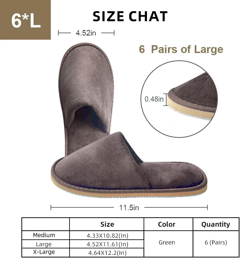 GONG GONG 6 Pairs Non Slip Disposable Slippers, Washable & Reusable, Closed Toe Crystal Velvet Slipper for Guest, Bathroom, House, Hotel, Party, SPA, Wedding