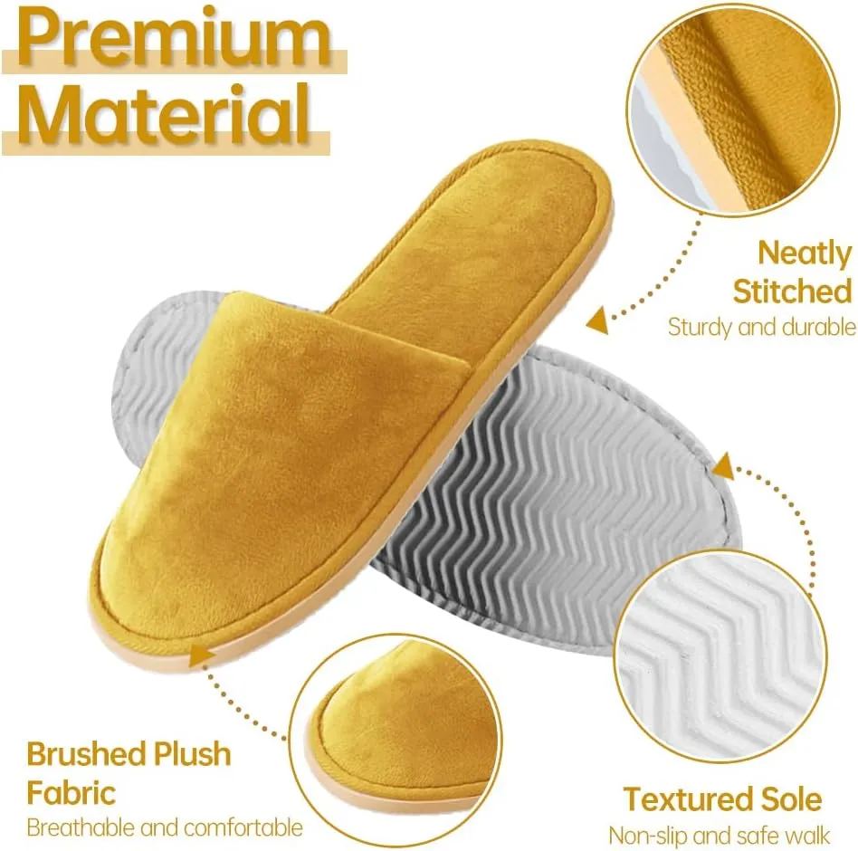 GONG GONG 6 Pairs Non Slip Disposable Slippers, Washable & Reusable, Closed Toe Crystal Velvet Slipper for Guest, Bathroom, House, Hotel, Party, SPA, Wedding