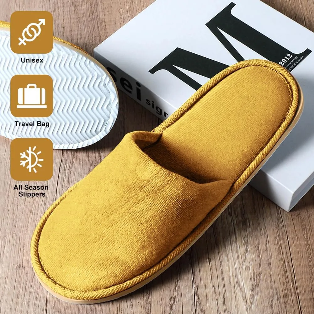 GONG GONG 6 Pairs Non Slip Disposable Slippers, Washable & Reusable, Closed Toe Crystal Velvet Slipper for Guest, Bathroom, House, Hotel, Party, SPA, Wedding