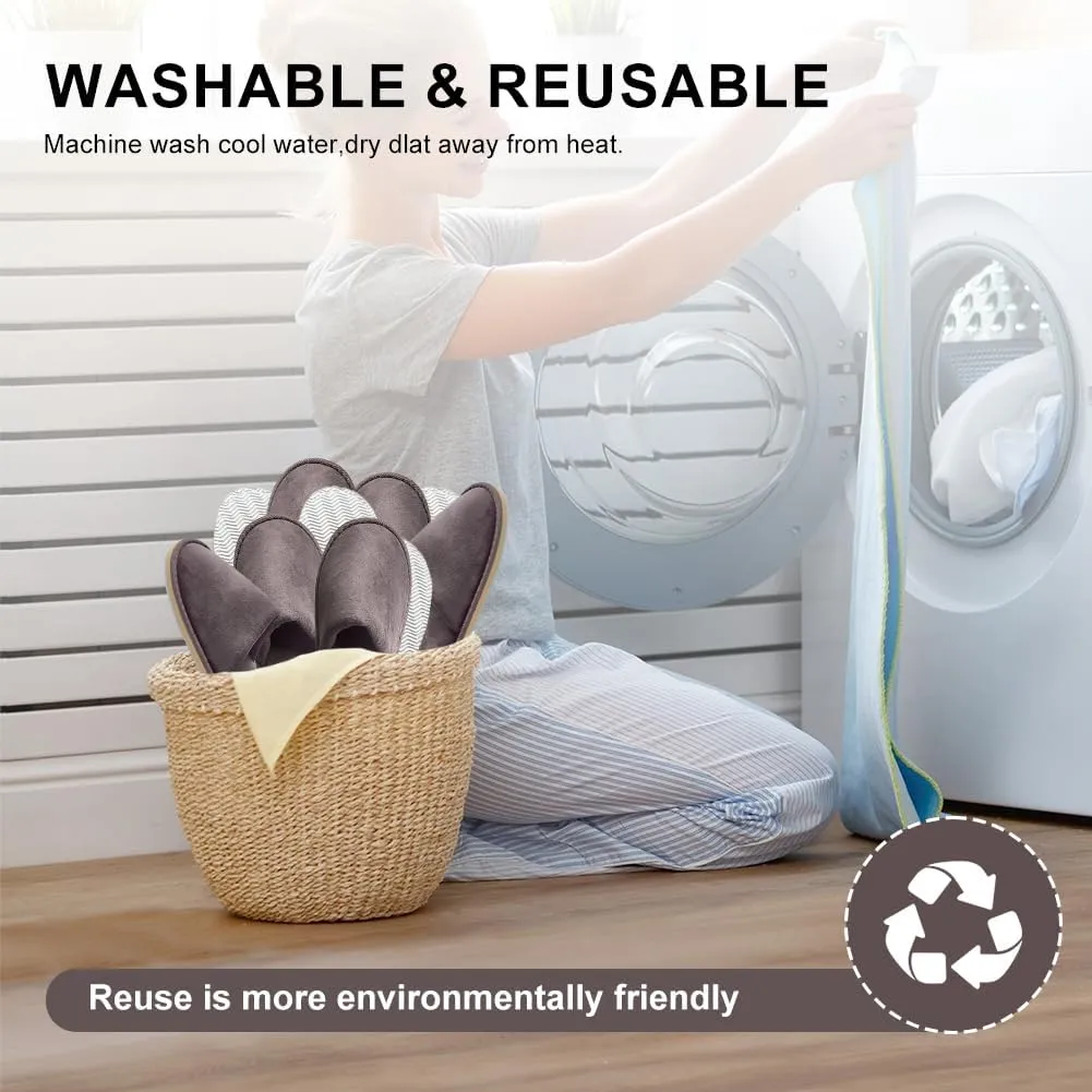 GONG GONG 6 Pairs Non Slip Disposable Slippers, Washable & Reusable, Closed Toe Crystal Velvet Slipper for Guest, Bathroom, House, Hotel, Party, SPA, Wedding