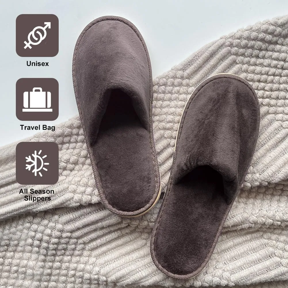 GONG GONG 6 Pairs Non Slip Disposable Slippers, Washable & Reusable, Closed Toe Crystal Velvet Slipper for Guest, Bathroom, House, Hotel, Party, SPA, Wedding