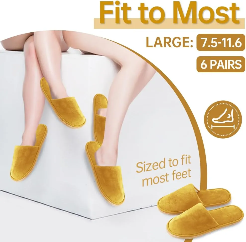 GONG GONG 6 Pairs Non Slip Disposable Slippers, Washable & Reusable, Closed Toe Crystal Velvet Slipper for Guest, Bathroom, House, Hotel, Party, SPA, Wedding