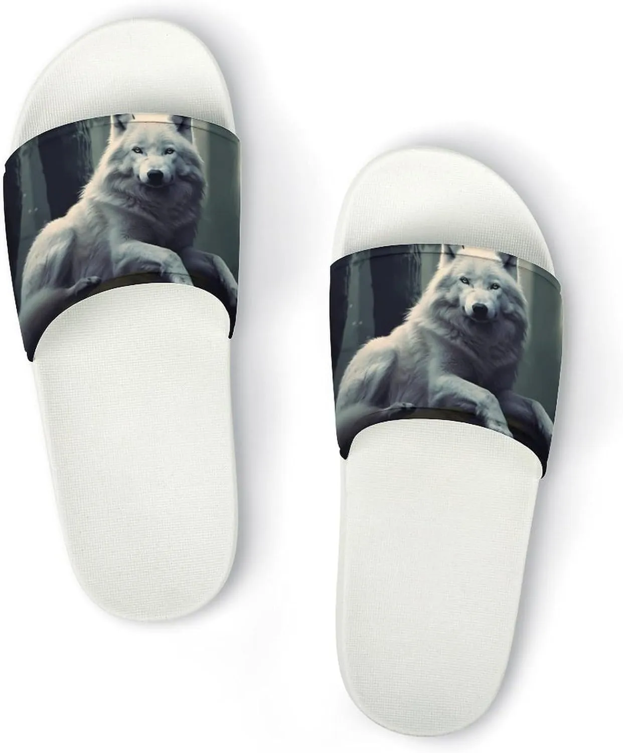 Goodaily White Wolf Wolves Open Toe Slippers for Women And Men Non Slip Shower Slippers Home Slippers