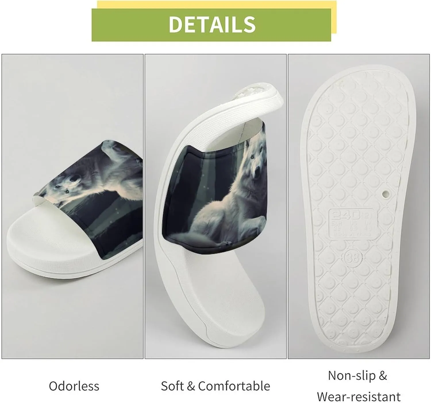 Goodaily White Wolf Wolves Open Toe Slippers for Women And Men Non Slip Shower Slippers Home Slippers