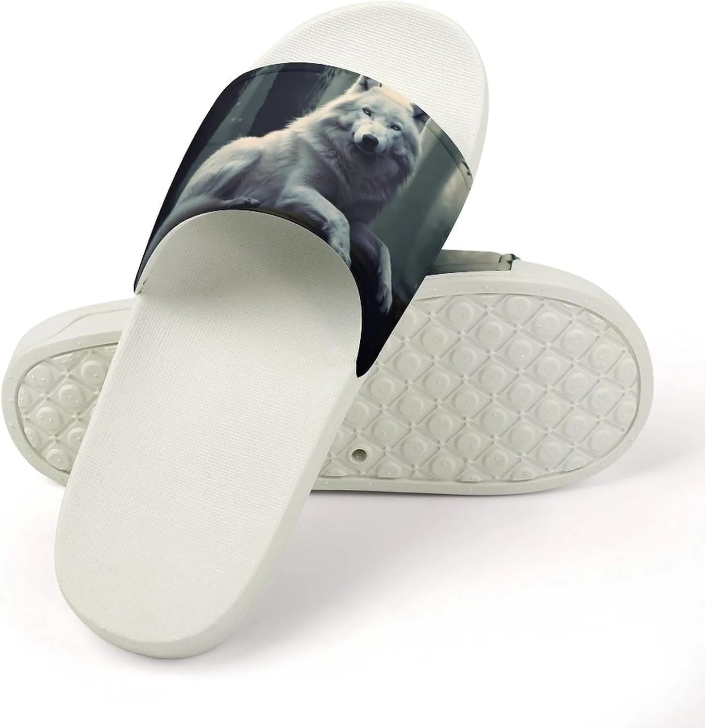 Goodaily White Wolf Wolves Open Toe Slippers for Women And Men Non Slip Shower Slippers Home Slippers