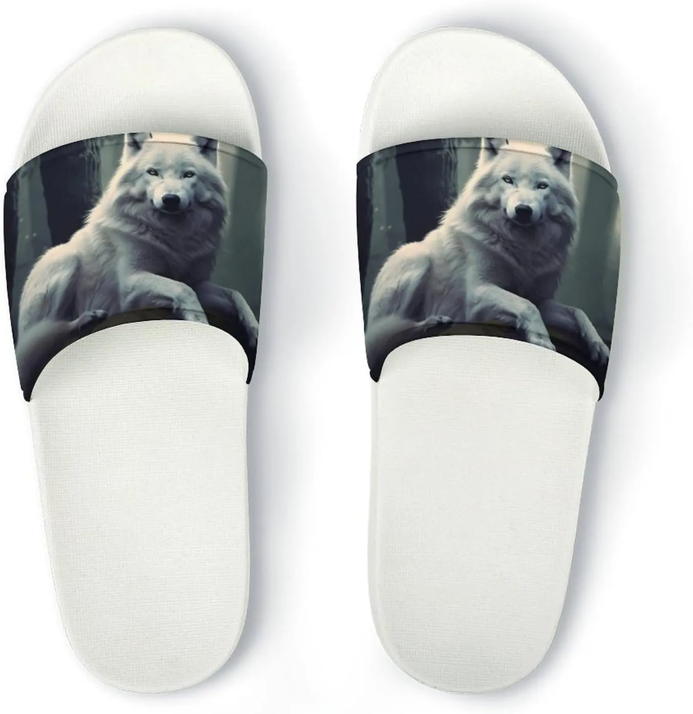 Goodaily White Wolf Wolves Open Toe Slippers for Women And Men Non Slip Shower Slippers Home Slippers