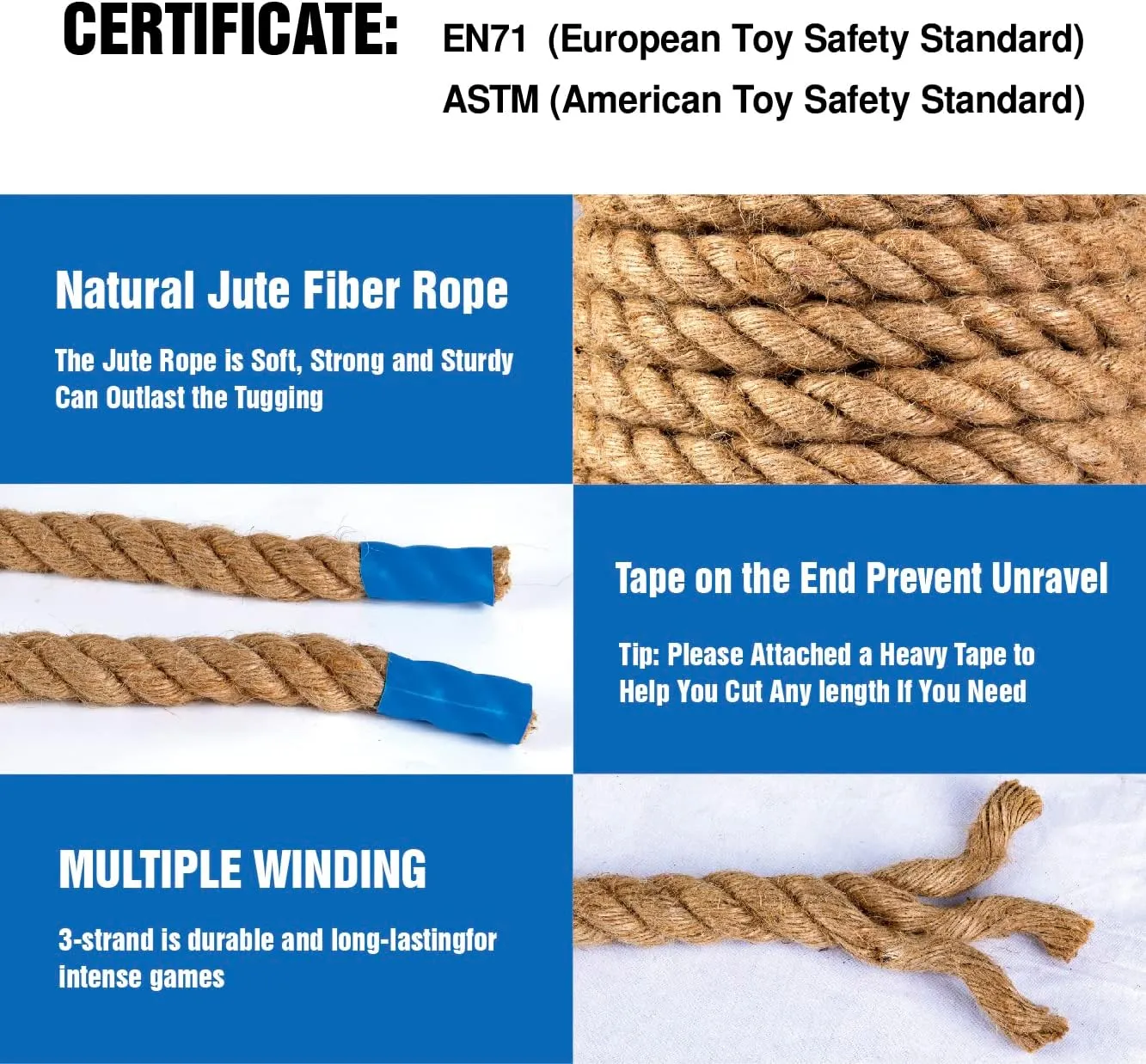 Gothink 33 FT Tug of War Rope Toys Set for Kids - Soft Natural Jute Fiber Rope with Red Flag for Field Day,Birthday/Holiday Party Game,Camping/Backyard Outdoor Games & Team Activities