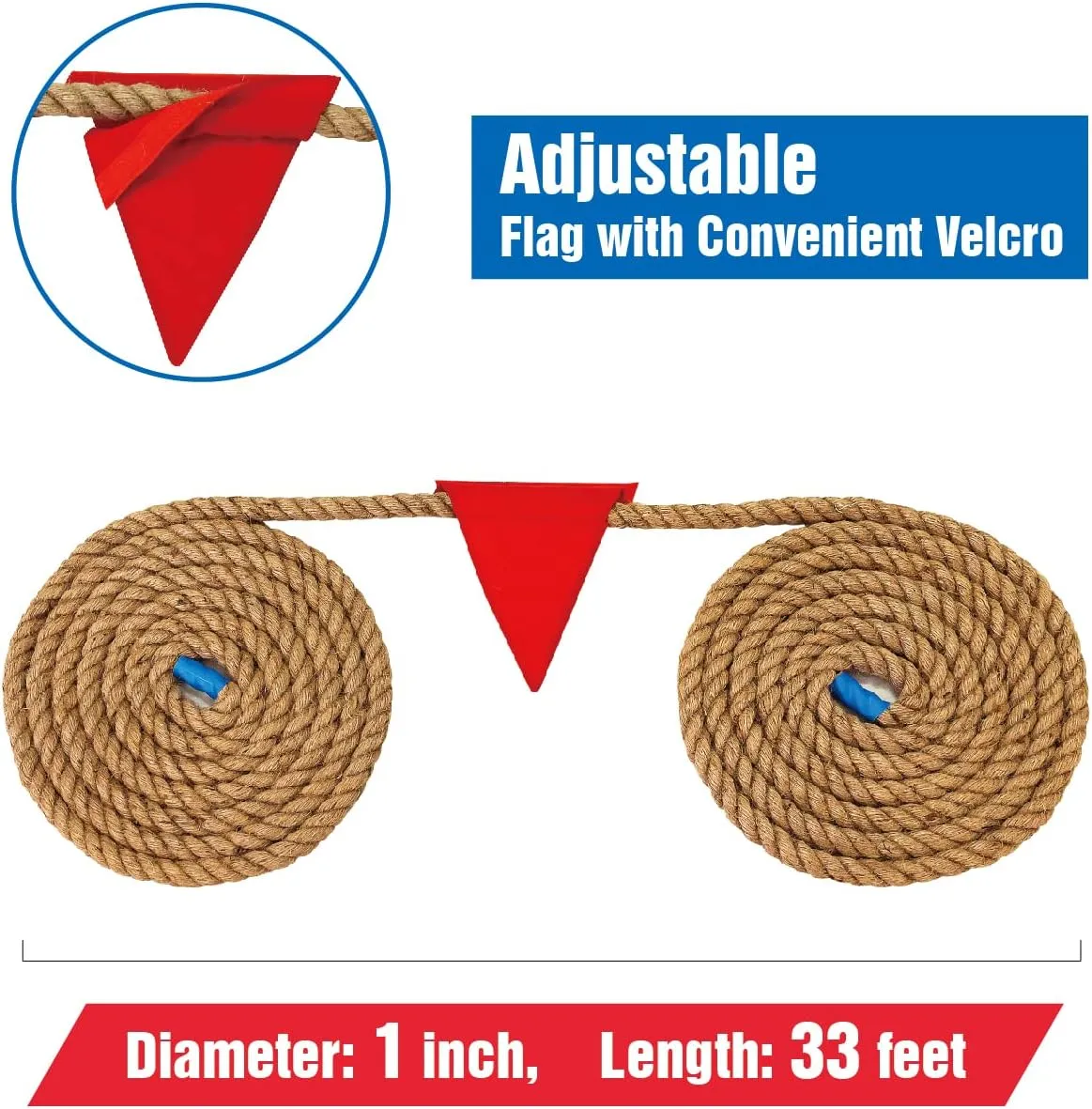 Gothink 33 FT Tug of War Rope Toys Set for Kids - Soft Natural Jute Fiber Rope with Red Flag for Field Day,Birthday/Holiday Party Game,Camping/Backyard Outdoor Games & Team Activities