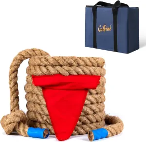 Gothink 33 FT Tug of War Rope Toys Set for Kids - Soft Natural Jute Fiber Rope with Red Flag for Field Day,Birthday/Holiday Party Game,Camping/Backyard Outdoor Games & Team Activities