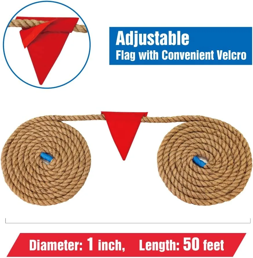 Gothink 50 FT Tug of War Rope Set for Kids - Soft Natural Jute Fiber Rope with Red Flag for Field Day,Birthday/Holiday Party Game,Camping/Backyard Outdoor Games & Team Activities