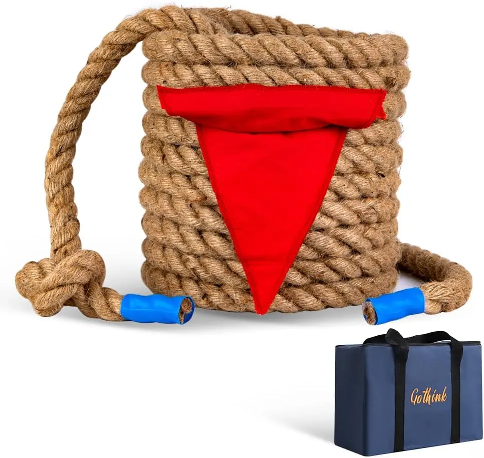 Gothink 50 FT Tug of War Rope Set for Kids - Soft Natural Jute Fiber Rope with Red Flag for Field Day,Birthday/Holiday Party Game,Camping/Backyard Outdoor Games & Team Activities