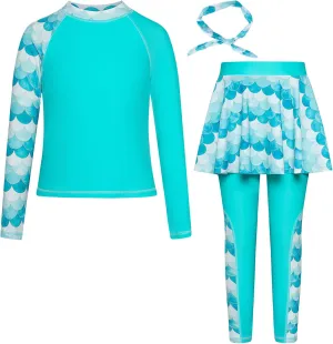 GRACE KARIN Girls Long Sleeve Swimsuit Two Piece Rashguard Floral Swimwear 6-14Y