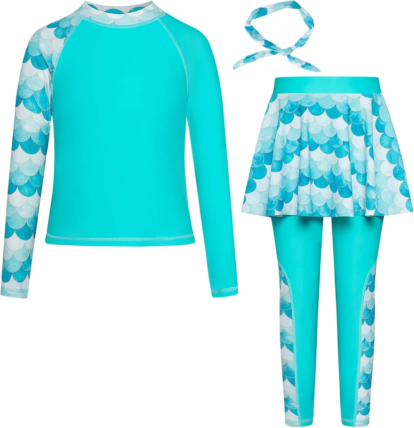 GRACE KARIN Girls Long Sleeve Swimsuit Two Piece Rashguard Floral Swimwear 6-14Y