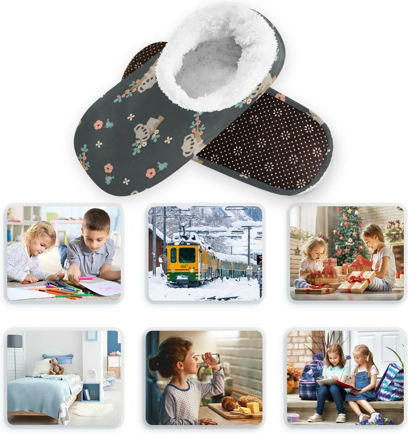 Gredecor Boys Girls Toddler Slippers for Kids Home House Slippers Warm Fur Non Slip Plush Indoor Slipper Socks